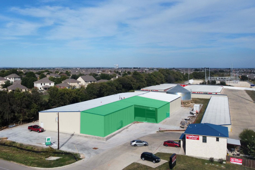 Aerial view of a 5,480 SF warehouse at FM 1460 Biz Park (2699 FM 1460, Georgetown, TX).