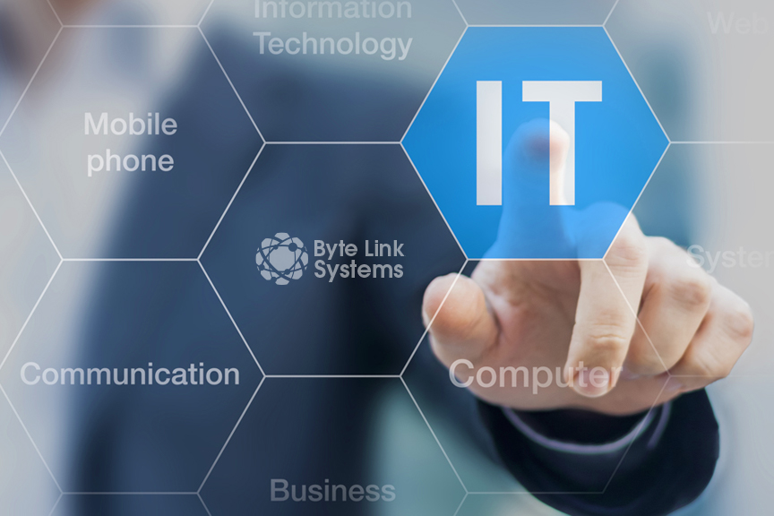 Touch screen featuring a blue IT button and the Byte Link Systems logo.