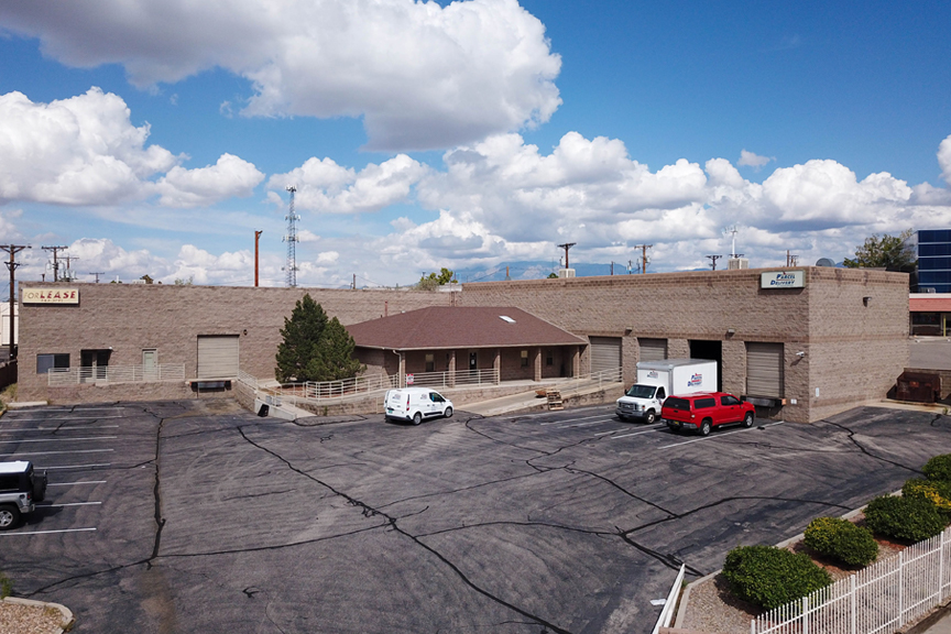 Aerial view of a 10,500 SF industrial space at 2415 Alamo Ave SE, Albuquerque, New Mexico.