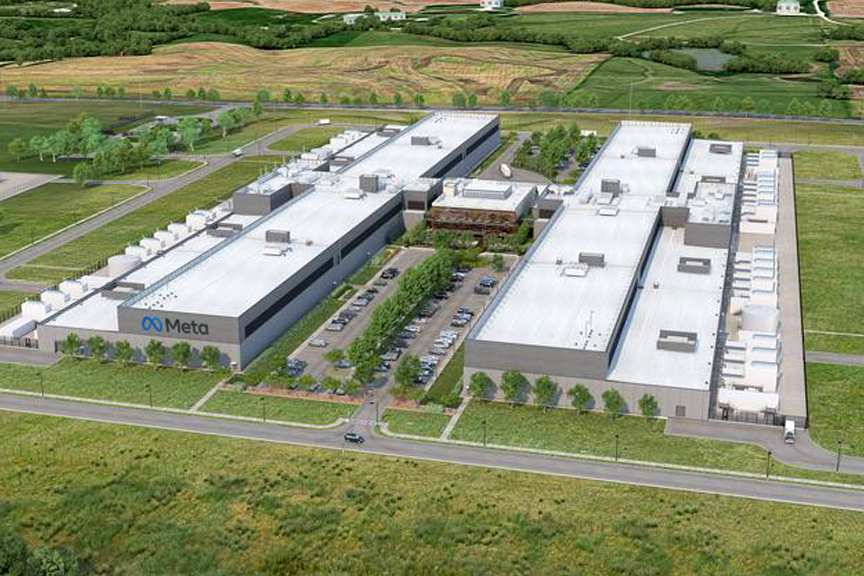 Aerial view of the Meta data center rendering in Temple, TX.