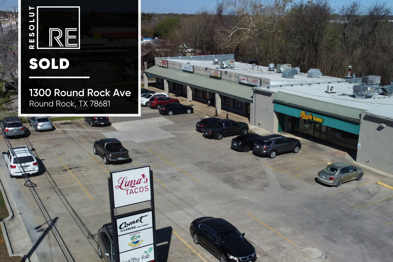 Drone image of 1300 Round Rock Ave in Round Rock, TX.